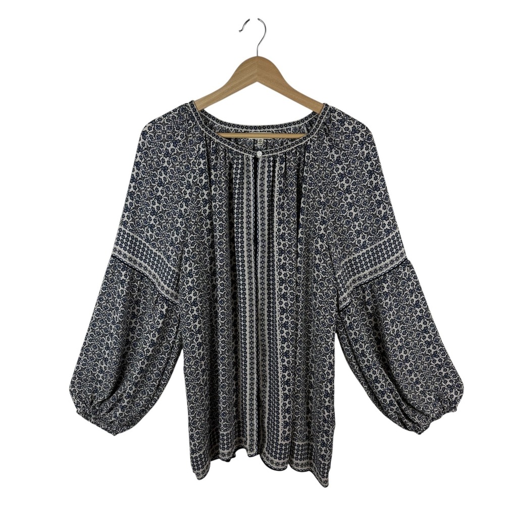 Max Studio Floral Medallion Balloon Sleeve Blouse Size 2X Peasant‎ Boho Pleated